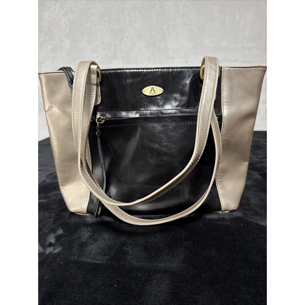 Aurielle Purse Tote Black Silver Leather Two Straps Zipper Business City Handbag
